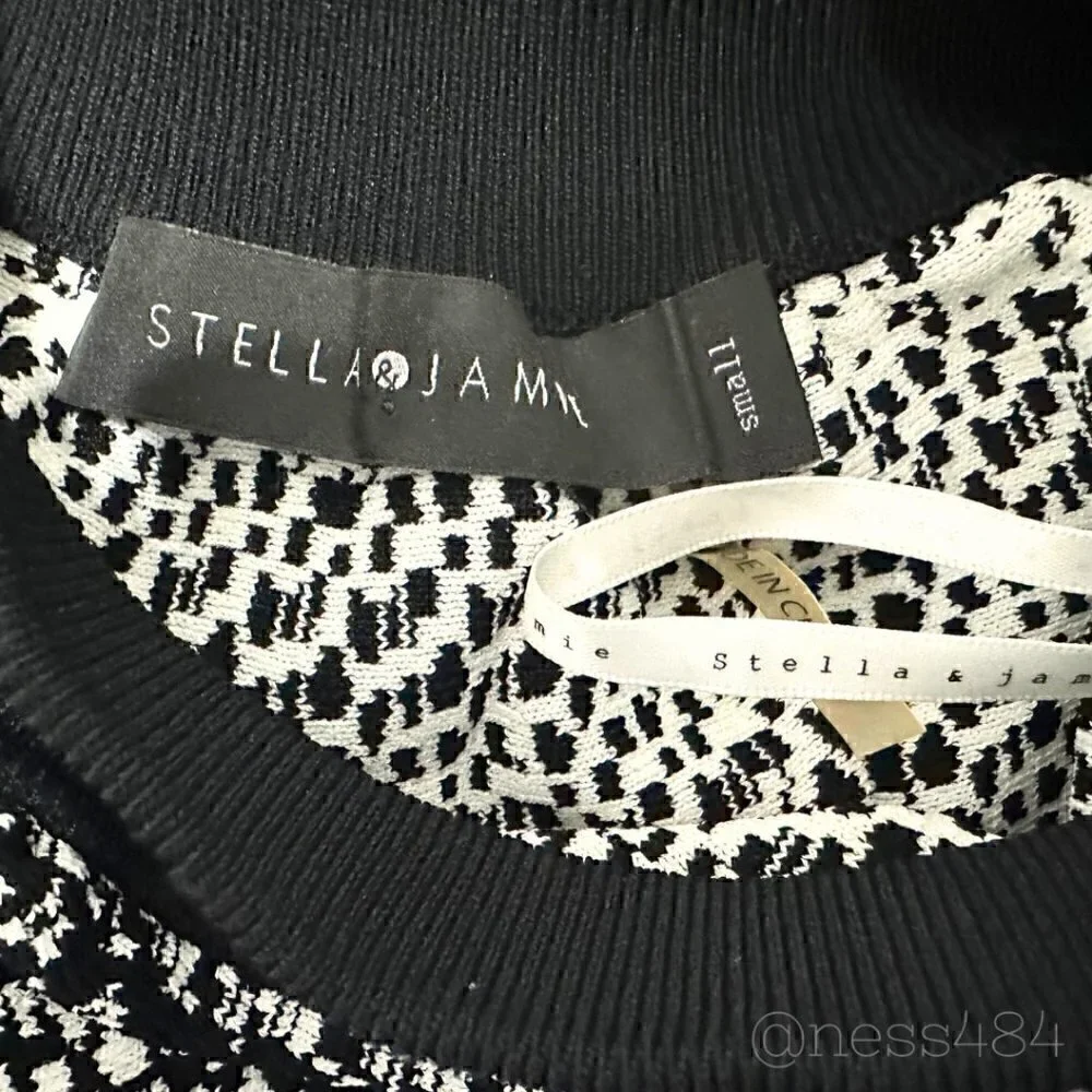Stella & Jamie‎ Black White Geometric Print Knit Skater Skirt Small